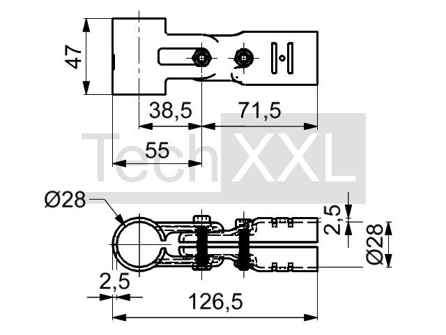 Diagonalverbinder D28, schwarz, schwenkbar 180°, schwer wie HRS200D28DVSSCHS